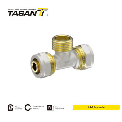 detail of 16mm Brass Compression Fittings For Copper Pipe Brass Male Tee Anticorrosive 62G